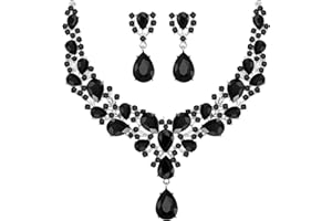 Hicarer Bridal Teardrop Cluster Crystal Jewelry Set for Women Necklace Earrings Wedding