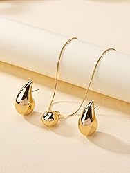 Teardrop Necklace Earrings Chunky Gold Hoop