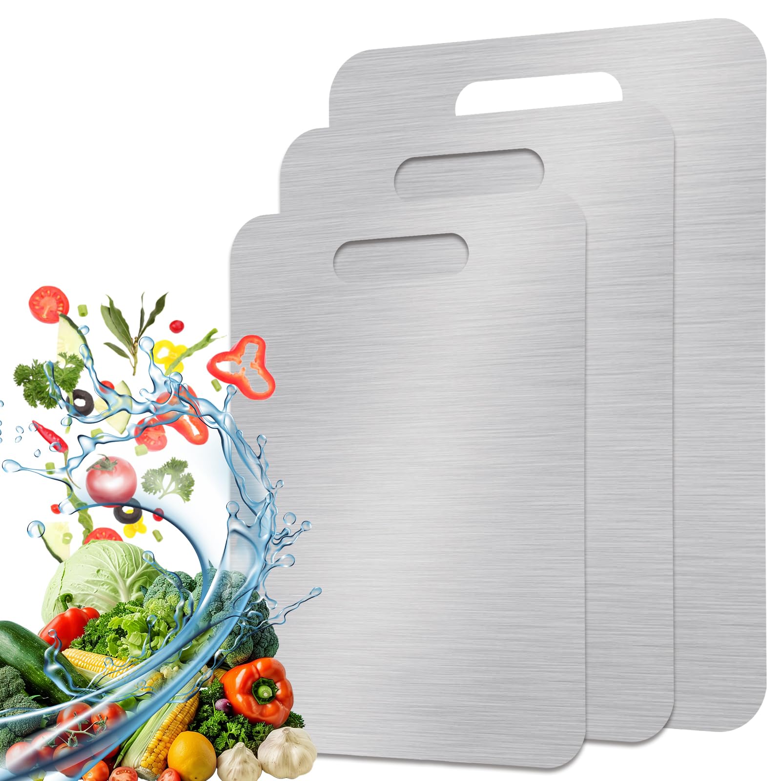 Photo 1 of 3Pcs Titanium Cutting Boards, Double-Sided Food Grade Non Toxic Cutting Board, Stainless Steel Cutting Board Chopping Boards Necessities for Home Outdoor Camping Meal Prep, 8x12in, 9x13in, and 11x15in