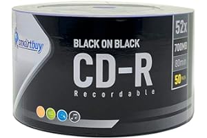 50 Pack Smartbuy Black on Black CD-R 52X 700MB 80 mins Double Side Black Vinyl Blank Recordable Disc