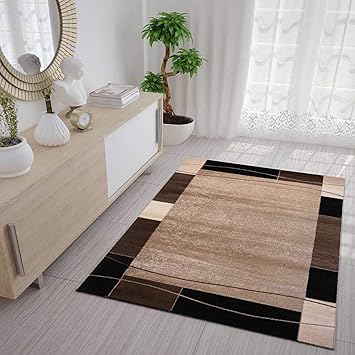 VIMODA Teppich Kariert Retro Muster Meliert in Braun Schlafzimmer Wohnzimmer - ÖKO TEX Zertifiziert, Maße:160x230 cm