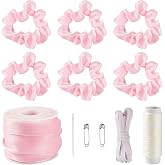 Sparkeads DIY Hair Ties Scrunchies Ropes Accessories Making Kit Pink Polyester Craft Decorative Ribbon Trim Sewing Thread Needle Elastic Band Safety Pins for Crafts Women Pony Tail Holder Ties Gifts
