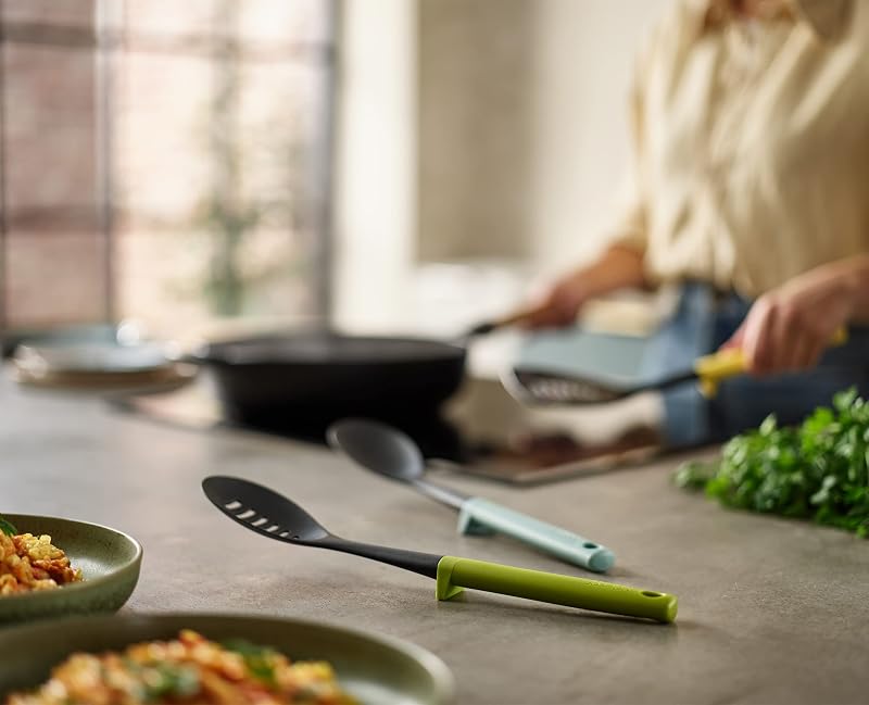 Duo Utensili Cucina, Set accessori 3 pezzi, mestoli, cucchiai e spatola, resistenti al calore, Multicolore