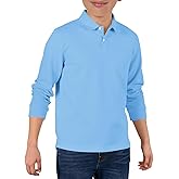 Haloumoning Boys Long Sleeve Pique Polo Shirts Kids School Uniform Shirt 5-14 Years