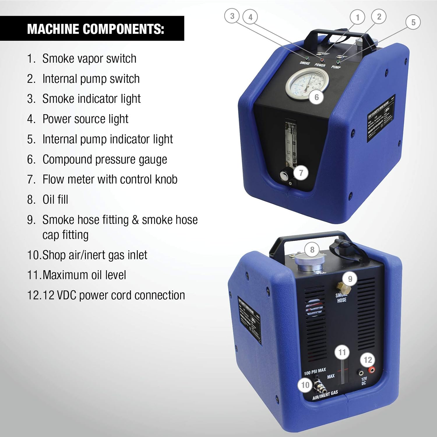 MASTERCOOL (43060-EV) EVAP Diagnostic Smoke Machine with Internal Compressor, Blue,Black: Automotive