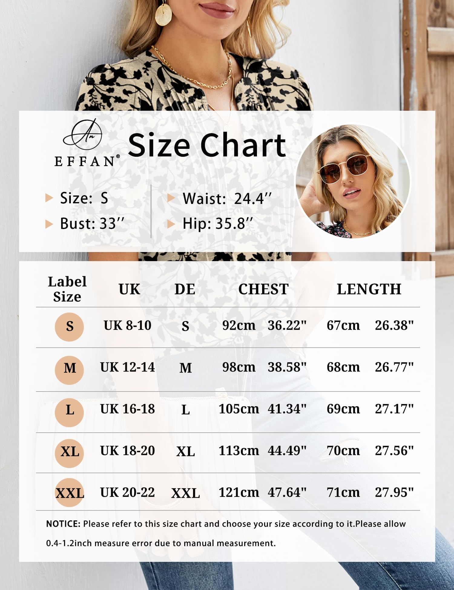 EFFAN Womens Tunic Tops Short Sleeve Summer T Shirts Ladies Blouses Floral Printed Fashion Top Floral_Apricot M (UK 12-14)