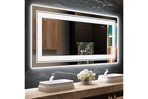 Snowdool LED Bathroom Mirror, 60"X28" with Front and Backlit, Anti-Fog, Large Bathroom Vanity Mirror for Wall, Memory Function, Stepless Dimmable, Tempered Glass (Horizontal/Vertical)