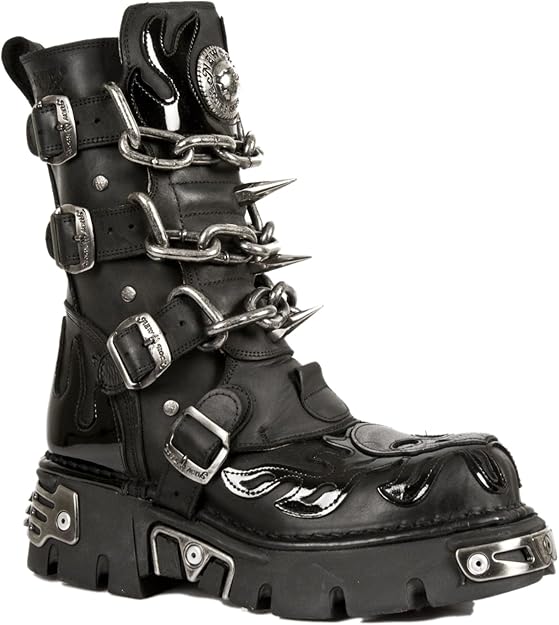 New Rock M.727 S1 Unisex Gothic Leather Biker Boots Chain