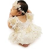ForBaysy Newborn Girls Photography Prop Outfit Butterfly Tulle Lace Romper with Headband Photoshoot Costume Newborn Dress