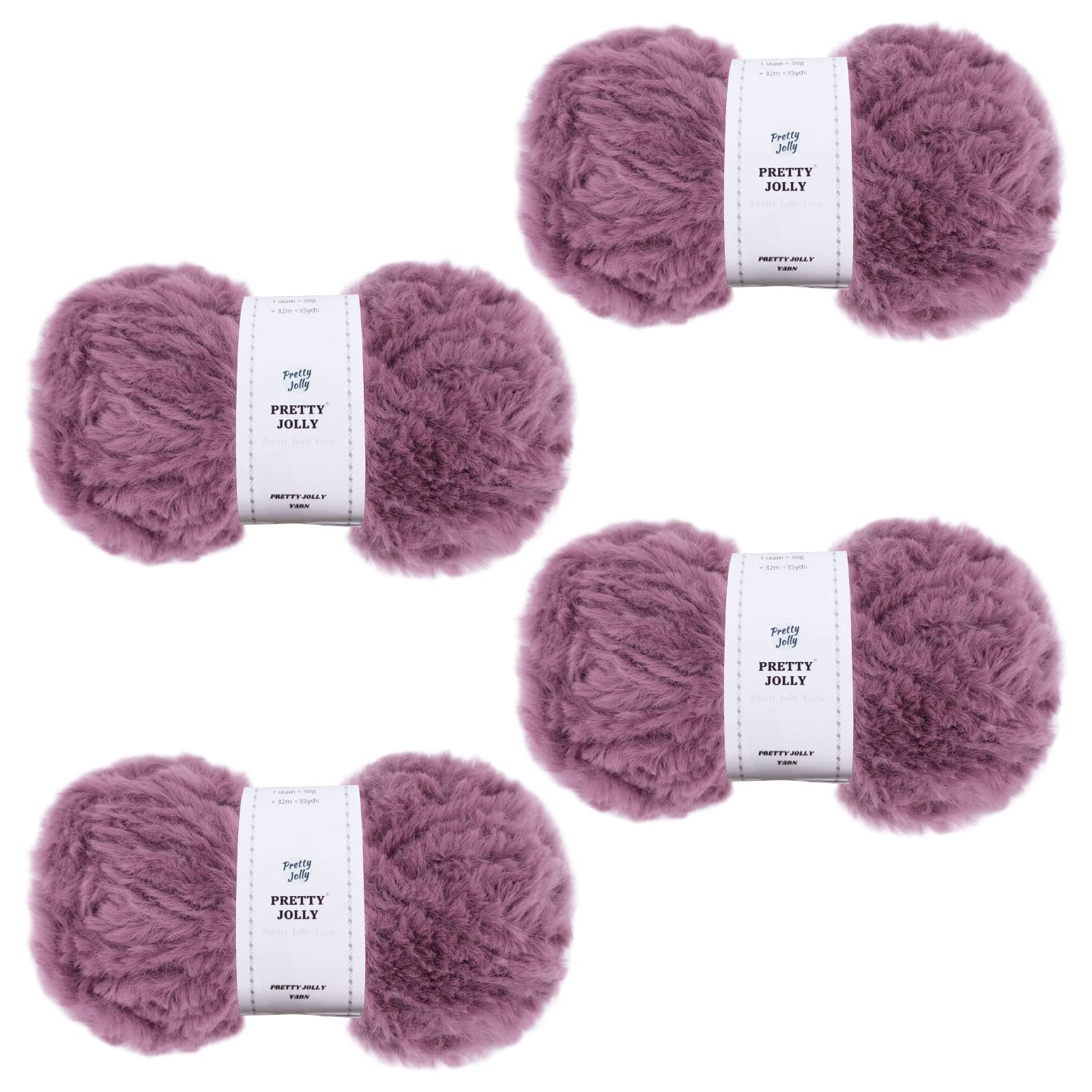 Pretty Jolly 4 Skeins Faux Fur Super Soft Chunky Fluffy Eyelash Polyester Yarn (Pale Pinkish Purple)
