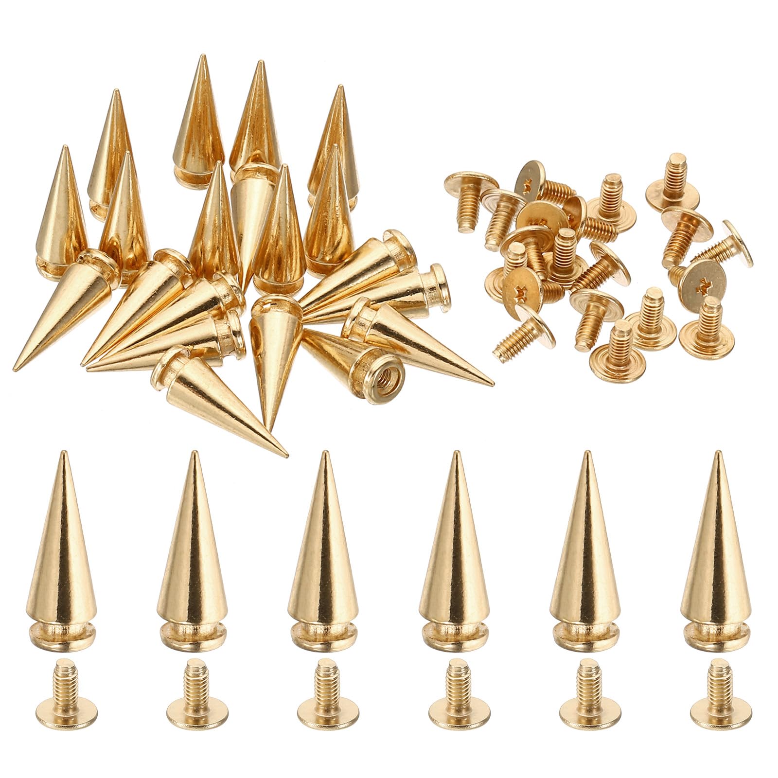 PATIKIL 20mm Studs for Clothing, 20 Sets Studs and Spikes Leather Rivets Cone Spikes Metal Screw Studs for Clothing Leather Crafts Fabric Shoes Punk Bag Leathercraft, 7x20mm, Gold Tone