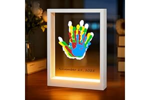 Bixinyo Family Handprint Kit with Light, Baby Hand and Footprint Keepsake Wooden Frame, Family Gifts for New Parents, Christmas, Mom & Baby, Grandparents, Adoption Gifts, 5 Non-Toxic Paints (White)