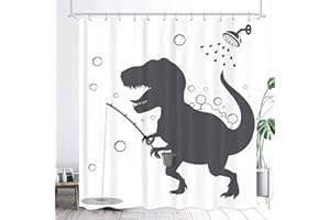 LGhtyro Dinosaur Funny Dino Kids Shower Curtain Bathroom Set 60Wx71H Inches Boys Animal Shadow Cartoon Silhouette Bath Accessories Black White Art Art Home Decor Fabric 12 Pack Hooks