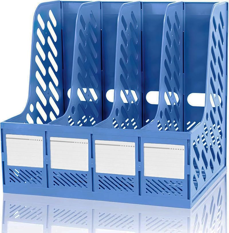 KXF A4 Plastic Desk File Organizer 4 Compartments with Labels ABS Office Shelf
