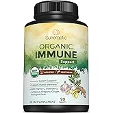 USDA Organic Immune Support Supplement – Organic Immune Health Supplement with Vitamin C, Elderberry, Astragalus, Oregano, Ginger, Moringa & Garlic – Organic Immune System Support - 90 Immune Tablets