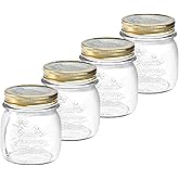 Bormioli Rocco Quattro Stagioni set of 4 Clear Airtight Mason Jars, 8.5 Oz. Made from BPA Free Durable Glass, Made In Italy.