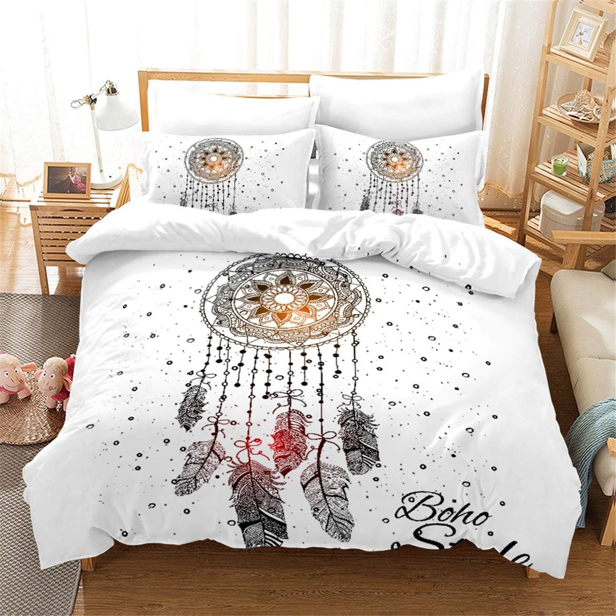 Odot Duvet Cover Set 3 Pieces 3D Dreamcatcher, Bedding Set Single Double Super King Boys Girls Soft Microfiber Printed Zipper Anti-Allergic Quilt Cover Pillow Cases (220x240cm,Bohemia)