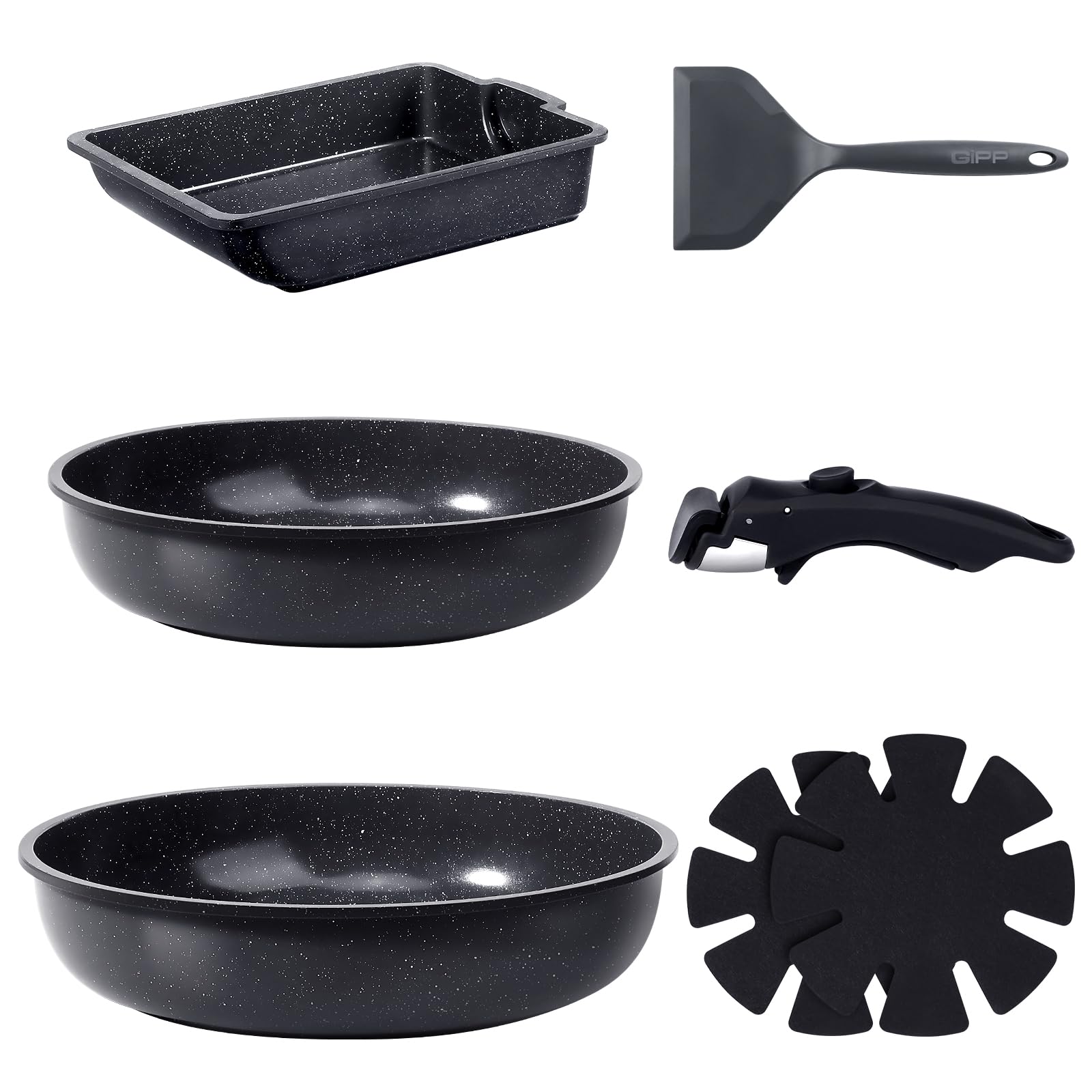 GiPP Ceramic Pots and Pans Set Non Stick, Nonstick Detachable Handle Cookware Sets, Non Toxic Induction Kitchen Pot and Pan with Removable Handle, Healthy RV Cookware, Dishwasher ＆Oven Safe, 7 Piece Image