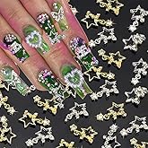 20pcs Star Nail Charms for Acrylic Nails, 3D Alloy Star Nail Rhinestones Gold Silver Nail Charms Shiny Nail Crystals Nail Gems Metal Stars Nail Jewels for Nail Art Supplies Nail Accessories for Women