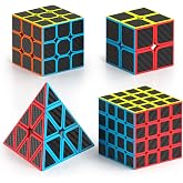 Vdealen Speed Cube Set, Puzzle Cube Bundle of 2x2x2 3x3x3 4x4x4 Pyramid Magic Cube Set, Birthday Party Christmas Stocking Stuffers Gift for Kids Teens Adults(Carbon Fiber Sticker)