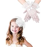 JenPen 2 Pcs Girls Tea Party Fascinators Hats with Lace Gloves Funeral Veil Hat Gloves for Church Wedding Accessories