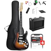 DONNER DST-80 Electric Guitar 39&rdquo; Beginner Electric Guitar Kit with Amp, Classic SSS Pickup Complete with Gig Bag, Tuner, Capo, Strap, Picks, and Free Online Lessons, Red Tea Burst