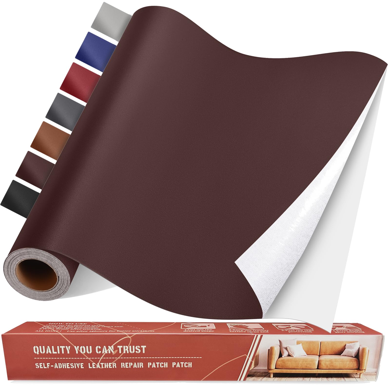 Photo 1 of Self Adhesive Leather Repair Patch Kit, 31.4 in x 16 in Large Vinyl Leather Repair Tape for Furniture, Car Seat, Couch, Sofa, Chair Smooth Darkbrown