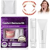 Temporary Denture Kit, Heat Moldable Custom Fit Upper &amp; Lower False Teeth | Temporary False Teeth Set with Toothpaste &amp; Toothbrush for Men &amp; Women