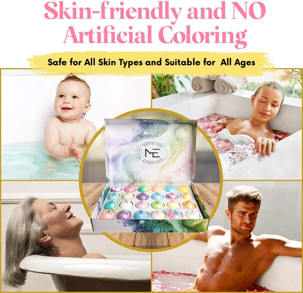 Marvelous Essentials Bath Bombaaaaaaaaaaaaaaaaaaaaaaaaaaaaaaaaaaaaaaaaaaaaaaaaaaaaaaaaaaaaaaaaaaaaaaaaaaaaaaaaaaaaaaaaaa Gift Set for Women | 24 Aromatherapy BathBombs Crafted from Pure Essential Oils | Fizzy Spa Relaxing Bubble Bath Bombs Make a Great Gift Idea for Women & Kids: Health & Personal Care