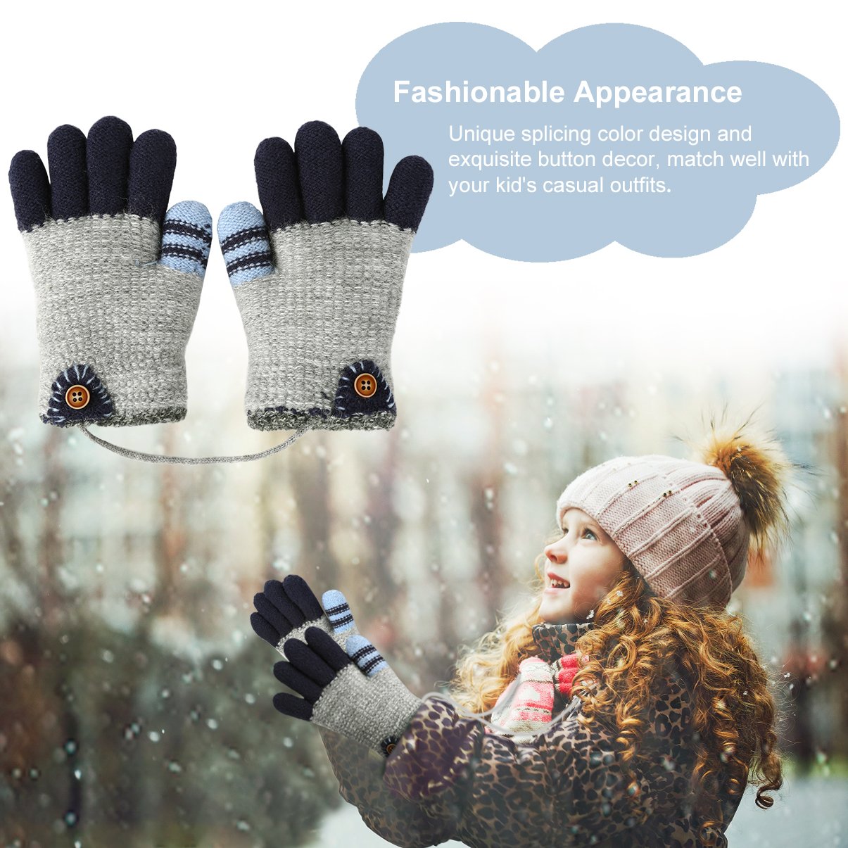 Vbiger Kinder Winter Handschuhe Warm Stretchy Gestrickte Bequeme Handschuhe Fäustlinge Soft Magic Handschuh Kälte Handschuhe für 4-8 Jahre Alt