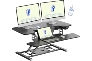 FLEXISPOT 35 inch Electric Standing Desk Converter, Motorized Stand up Desk Riser, Monitor and Laptop Workstation with Wide Keyboard Tray, Black