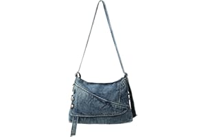 KCIZLOZ Large Denim Bag for Women Casual Jean Shoulder Purse Vintage Jean Crossbody Bag Denim Hobo Bag