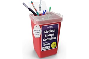 PROHEAL Small Sharps Container for Home Use - 1 Quart Needle Disposal Container for Diabetes Needles, Syringes, and Blades - Portable Travel Size for Biohazard Medical Waste