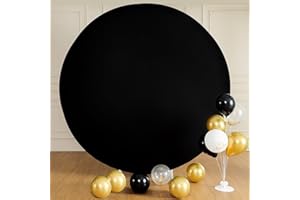 HTPER 7.2ft Wrinkle Free Black Round Backdrop Cover for Circle Arch Stand, Circle Background Covers for Wedding Halloween Photography Birthday Party Background