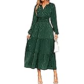Simplee Womens Casual Long Sleeve Dress Fall Elegant Wedding Guest V-Neck Maxi Floral Dresses 2025 Trendy