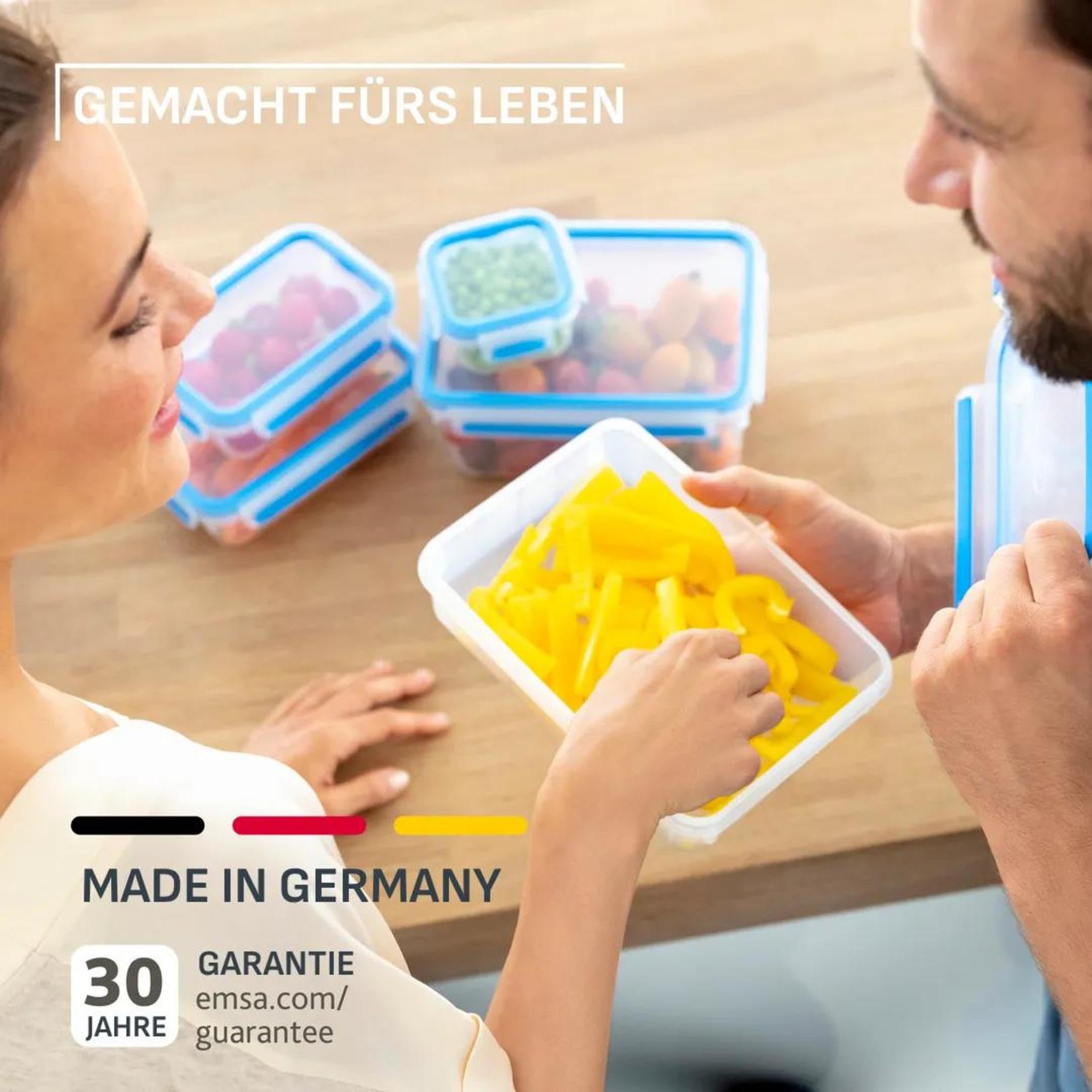 EMSA Clip & Close Frischhaltedosen-Set, rechteckig, 3 x 1,2 L, Aufbewahrungsboxen, 100 Prozent dicht, spülmaschinen-, gefrier-, mikrowellenfest, Blau, Made in Germany, 515645 6