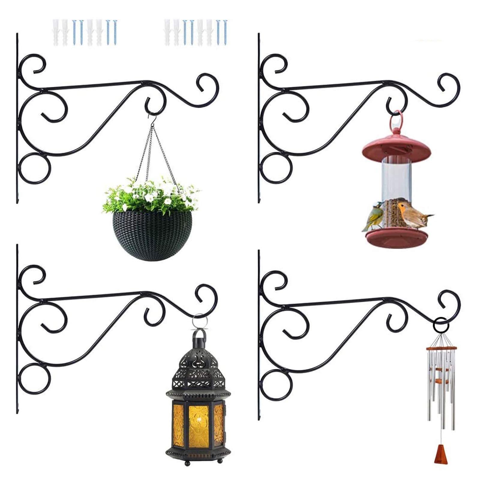 Scoolr Wall Hanging Plants Bracket, 4 Pack Wall Hanging Brackets Hooks for Garden Basket Lantern Lawn Light Flower Pots Plant Hanger Gardening, 10 Inches