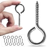 M5 10 Pcs 304 Stainless Steel Screws Eye,2.56 Inch Screw Self Tapping Eye,Load Bearing 200LB, Duty Eye Bolt for Wood Securing Cables Wire,Indoor & Outdoor Use (10, M5 2.56 Inch)