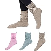 BOYLISH 3 Pairs Grip Pilates Yoga Socks for Women, Non-Slip Slouch Scrunch Socks for Barre Home Studio Hospital Workout