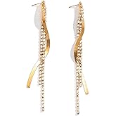 Youzealou Elegant Long Tassel Rhinestone Dangle Earrings for Women - Snake Bone Chain Thin Chain Statement Earrings, Available in Multiple Styles