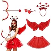 Topsvllcly Valentines Day Cupid Costume Women Include Cupid Bow Arrow Feather Wings Tutu Skirt Heart Glasses Headband