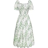 Scarlet Darkness Floral Dress for Women Summer Puff Sleeve Square Neck A Line Flowy Wedding Guest Tea Party Dresses