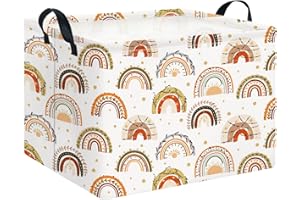 CLOCOR Rectangular Storage Basket Empty,Gift Basket for Kids,Waterproof Toy Bin with Handles,Room Decor(Boho Rainbow)