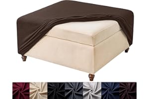 HFCNMY Stretch Square Ottoman Cover - Knitted Jacquard Washable Slipcover with Elastic Bottom - Large