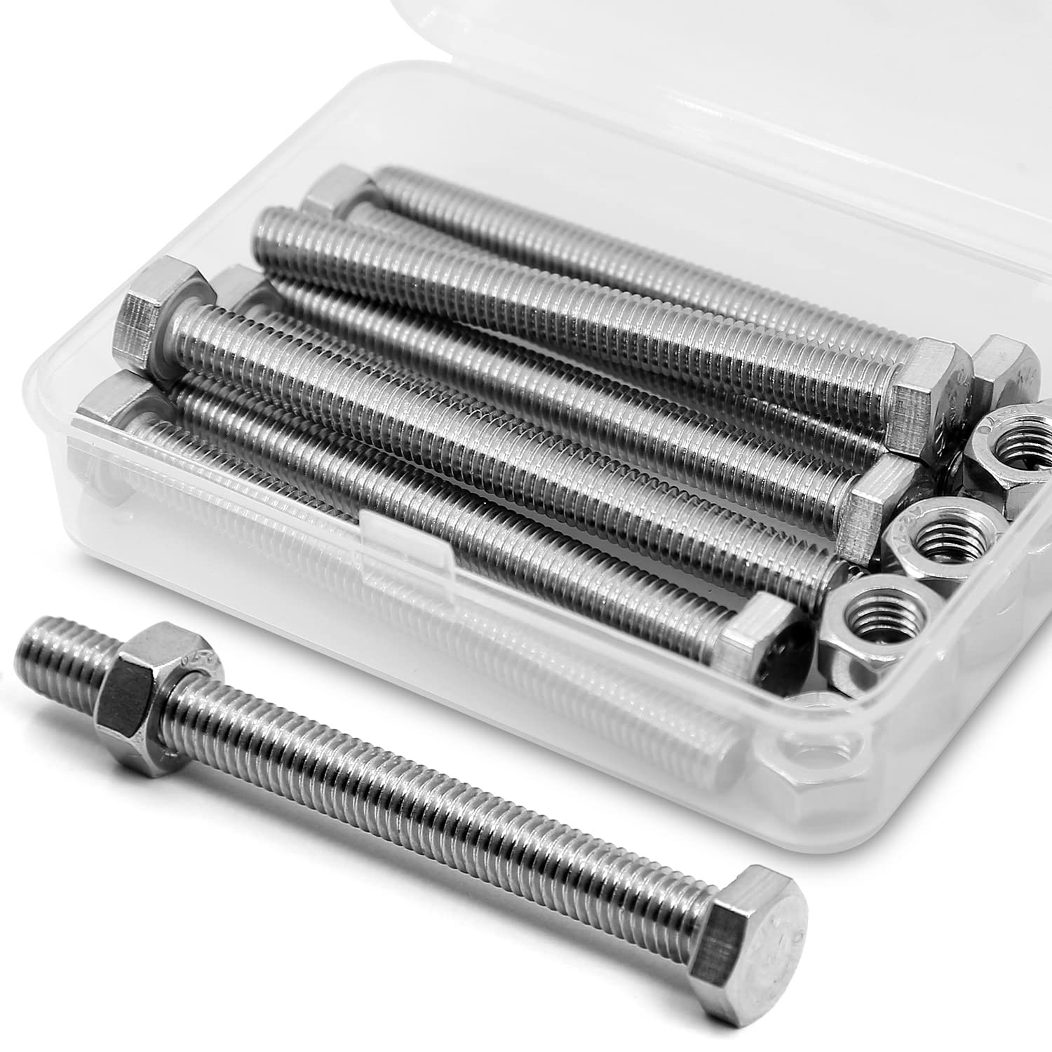 M8 x 100 mm 8 Pieces 304 Stainless Steel Hexagonal Screws Bolts and Nuts Set, Machine Screws