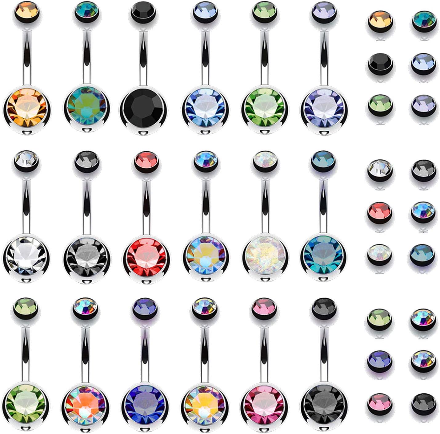 BodyJ4You 18PCS Belly Button Rings 14G Surgical Steel CZ Girl Women Navel 18 Replacement Balls Pack
