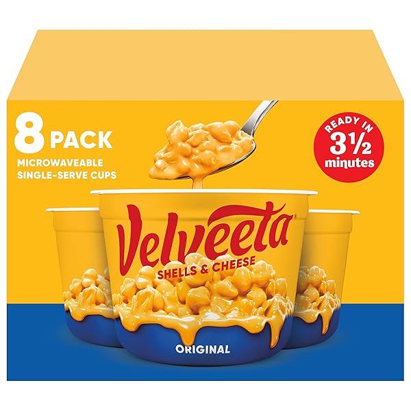 VELVEETA SHELLS & CHEESE ORIGINAL MICROWAVEABLE SHELL PASTA & CHEESE SAUCE, 8 CT BOX, 2.39 OZ CUPS
