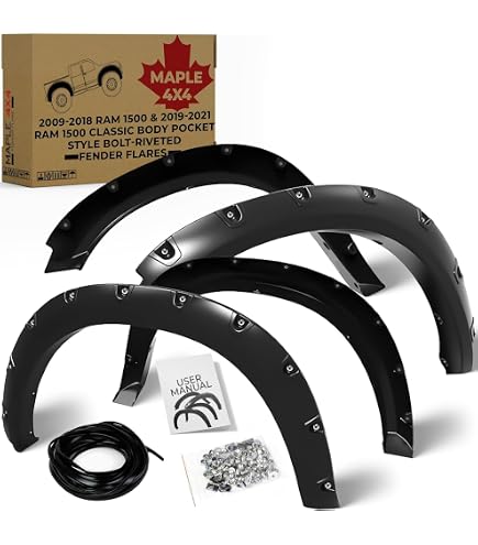 4-Piece Pocket Rivet Style Fender Flares For 2014-2023 Toyota 4Runner - Smooth Black, Bolt-On
