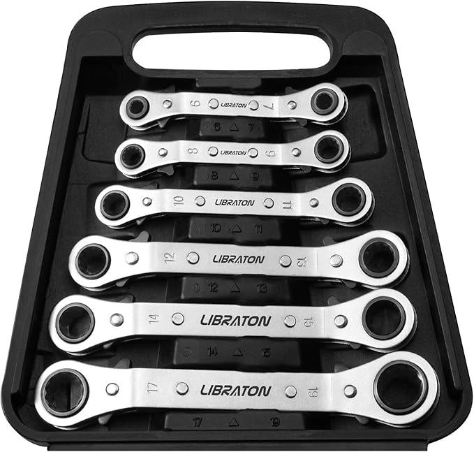 Libraton 6Pieces Reversible Offset Ratcheting Wrench Set, Metric