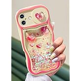 Toycamp for iPhone 16 Plus Case 6.1 Inch - Women Girls Cute Hearts with Sliding Camera Cover Glitter Fashion Bling Girly Sparkle Design Flowing Liquid Quicksand Cover for iPhone 16 Plus Phone Case